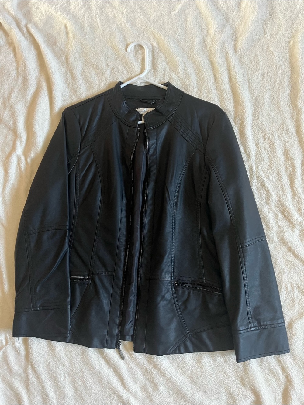 Christopher & Banks Black Faux Leather Zip Jacket